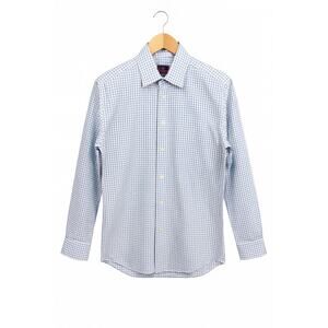 Robert Talbott Trim Fit Dress Shirt 15.5 Blue Grid Check 100% Cotton USA